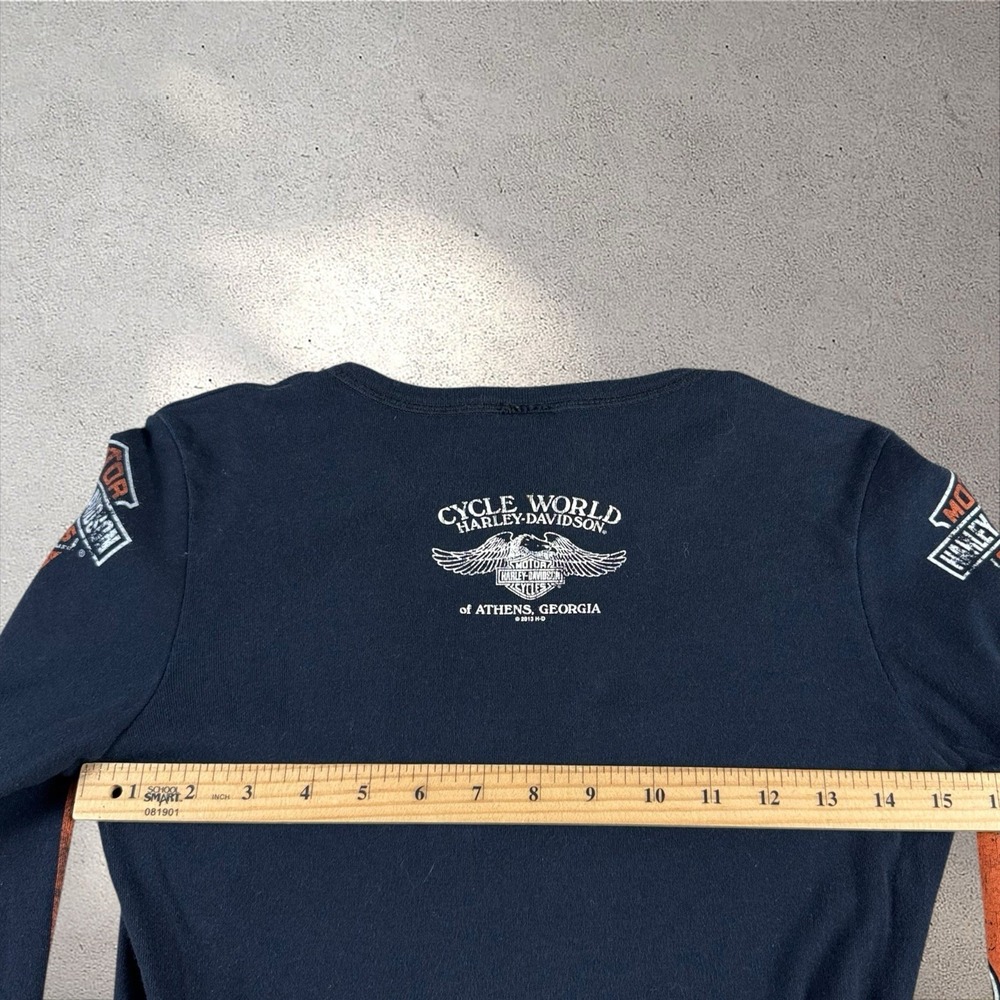 Vtg Y2K Harley Davidson Thermal Shirt Waffle Knit Wings Spell Out Sleeve Sz M - Picture 4 of 4